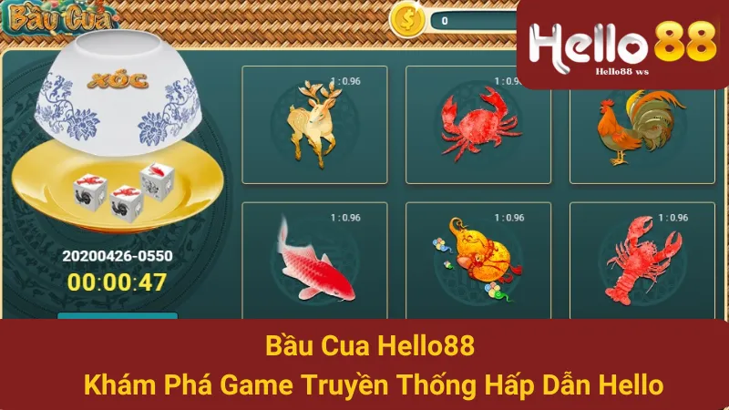 Bầu Cua Hello88- Khám Phá Game Truyền Thống Hấp Dẫn Hello 1 Bầu Cua Hello88 xuất phát từ miền Bắc Việt Nam và đã lan rộng ra các vùng miền khác. Thường được chơi bằng một bộ dụng cụ gồm 3 con xúc xắc với các hình ảnh.